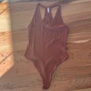 Free People Rust Ribbed Bodysuit